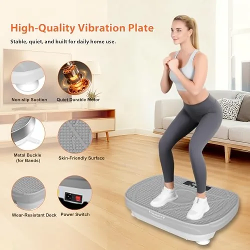 Person standing on the vibration plate with feet shoulder width apart