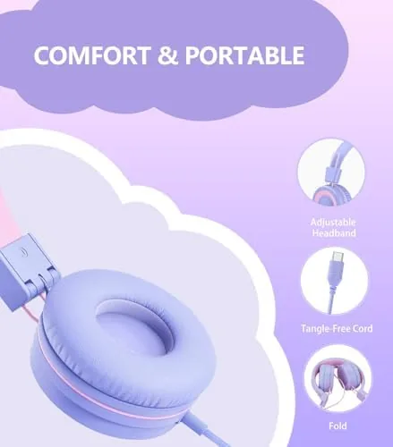 Another view of the Bywulanda Upgrade USB Type C Kids Headphone for School, 94dB