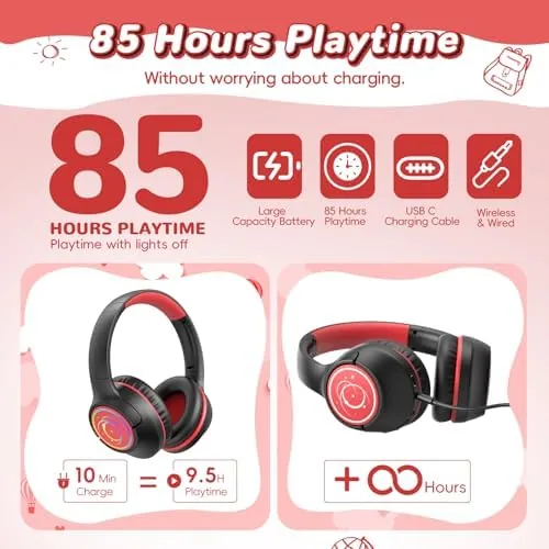 Close look at the Kids Bluetooth Headphones, 85H Playtime for Toddler Boys, Black with build quality