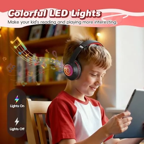 Detail shot of the Kids Bluetooth Headphones, 85H Playtime for Toddler Boys, Black with features