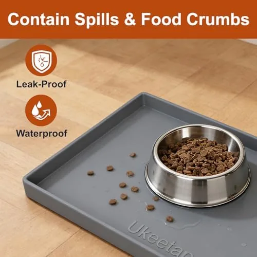 Dog food bowls sitting on the silicone mat after a meal