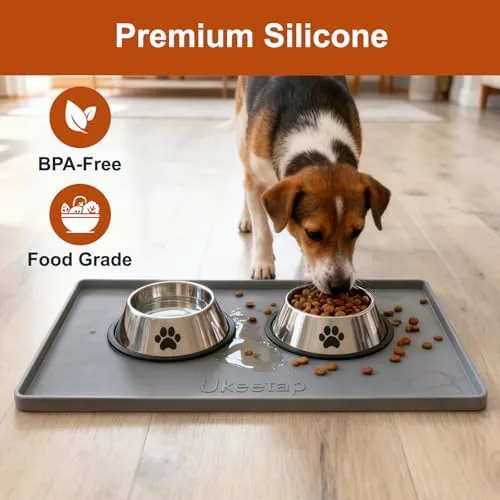 Comparison of silicone, fabric, and rubber pet feeding mats