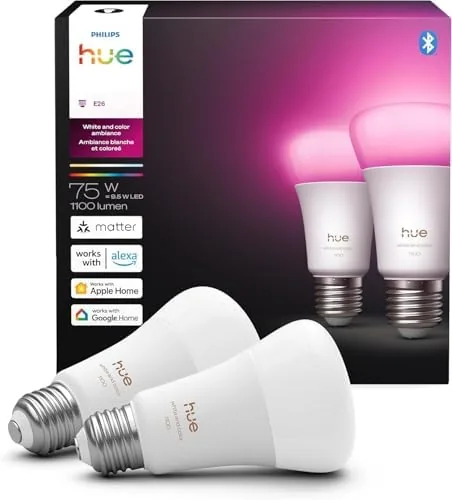 Philips Hue Smart LED A19 Bulb 2-Pack, White and Color Ambiance, E26 Base, 9.5W Review: Tested and Rated
