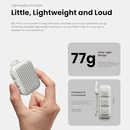 Another view of the INSMY Wearable Bluetooth Speakers IP67 Waterproof Clip On Small Speaker