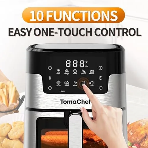 Close look at the TomaChef Air Fryer 5.3QT with Visible Window, 10-in-1 Digital Cooker(Black) build quality