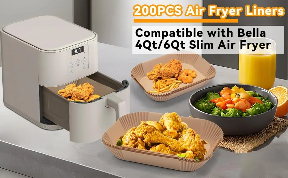 The 200Pcs Air Fryer Liners Parchment Paper for Bella 4Qt Slim in real use