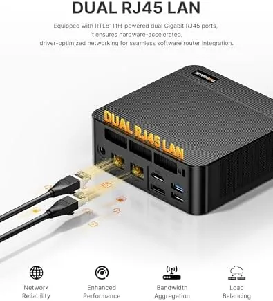 The P6 mini PC next to a budget mini PC and a mid range tower