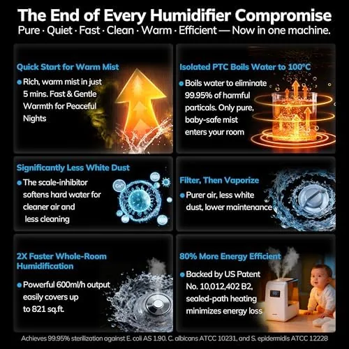 Close look at the AEOCKY 6L Top-Fill Warm and Cool Mist Humidifier, 600ml/h for build quality