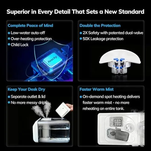The AEOCKY 6L Top-Fill Warm and Cool Mist Humidifier, 600ml/h for compared in context