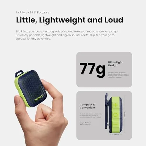 Another view of the INSMY Wearable Bluetooth Speakers IP67 Waterproof Clip On Small Speaker