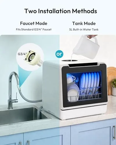 Close look at the EUHOMY Countertop Dishwasher Portable, 8 Programs with 5L Tank, Black build quality