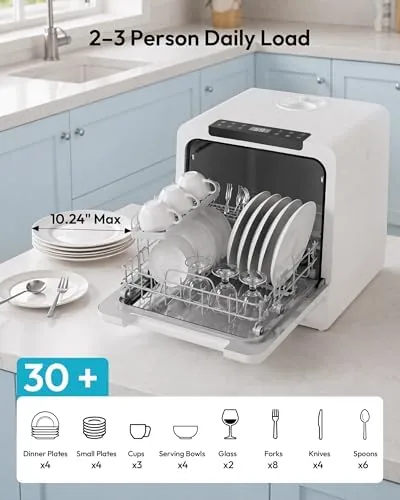 Another view of the EUHOMY Countertop Dishwasher Portable, 8 Programs with 5L Tank, Black