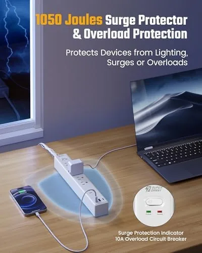 Watt meter showing output from the USB-C port on the power strip