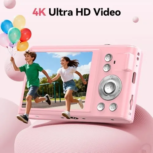 Close look at the Digital Camera 4K for Kids: 48MP Pink Camera for Teens build quality