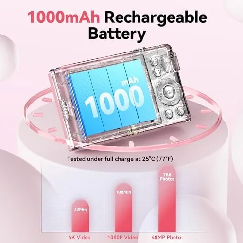 Another view of the Digital Camera 4K for Kids: 48MP Pink Camera for Teens
