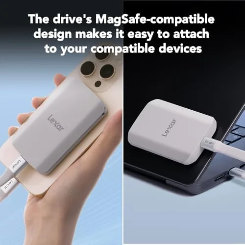 Detail shot of the Lexar 2TB ES5 Magnetic External SSD, Up to 2000MB/s, Compatible features