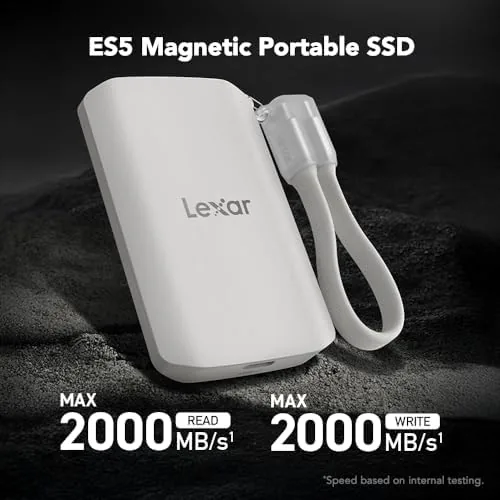 Close look at the Lexar 1TB ES5 Magnetic External SSD, Up to 2000MB/s, Compatible build quality