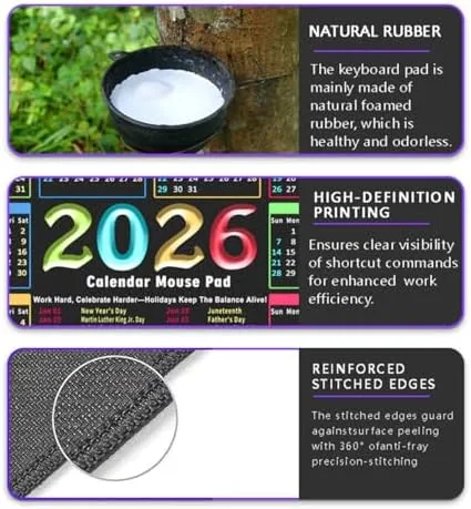 The Mouse Pad with 2026 Calendar and Holidays, 11.8"x9.8" | Small in real use