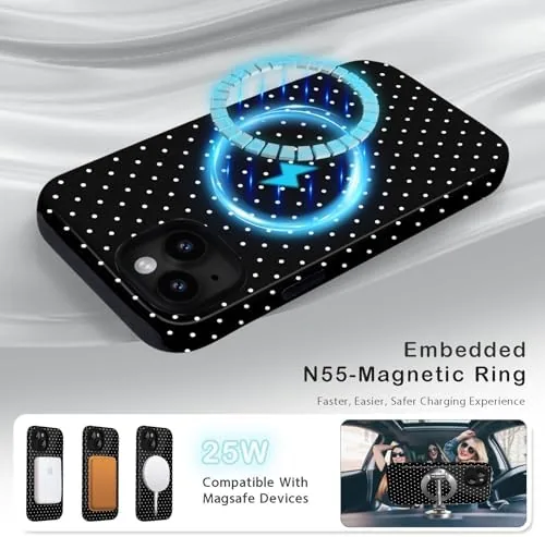 The for iPhone 13/14 Polka Dot Case Compatible with Magsafe, Black in real use