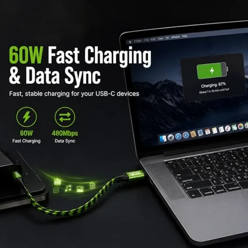 Detail shot of the igrass USB A to USB C Cable 5 Pack, 10FT features