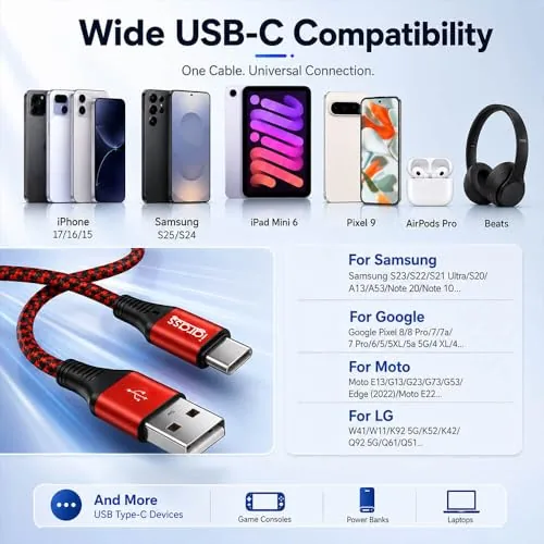 The igrass USB A to USB C Cable 5 Pack, 10FT compared in context