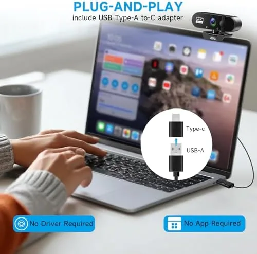 Another view of the AOC 4K Webcam for PC, Streaming Computer Camera with Noise-Canceling
