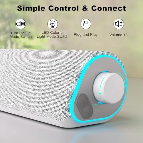 Detail shot of the SOULION Bluetooth Computer Speakers PC Sound Bar for Desktop Monitor features