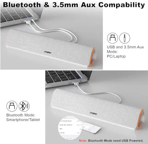 The SOULION Bluetooth Computer Speakers PC Sound Bar for Desktop Monitor in real use