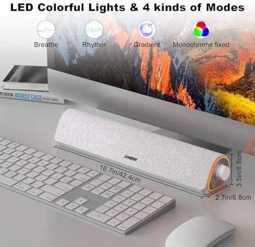 Another view of the SOULION Bluetooth Computer Speakers PC Sound Bar for Desktop Monitor