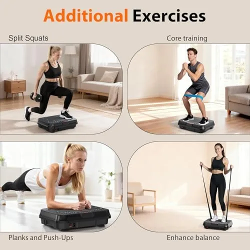 Vibration plate with bands next to a plain platform and a budget model