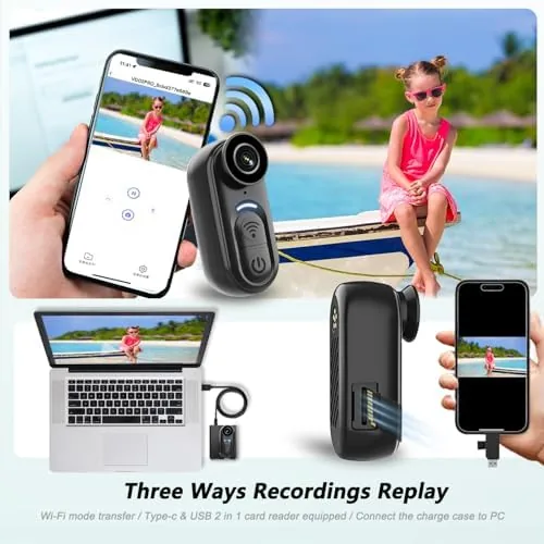 Detail shot of the 4K Mini Body Camera 128GB, Thumb Size Action Body Cam features
