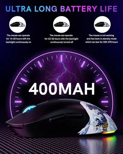The G57 beside a wired gaming mouse and a premium wireless mouse for size comparison