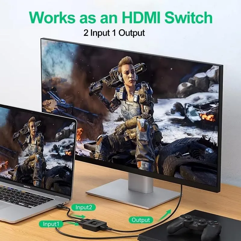 Detail shot of the HDMI Switch 4k@60hz, BD&M Bidirectional HDMI Switcher 2 in 1 features