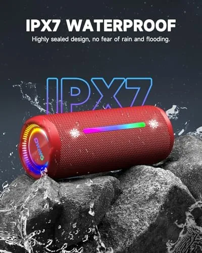 Close look at the OHAYO Bluetooth Speaker, Portable Wireless, IPX7 Waterproof, Powerful 35W Sound build quality