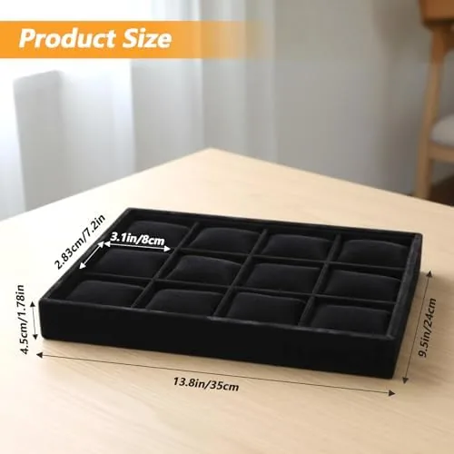 Close look at the 2 Pack 12 Grid Velvet Watch Tray Organizer with Removable build quality