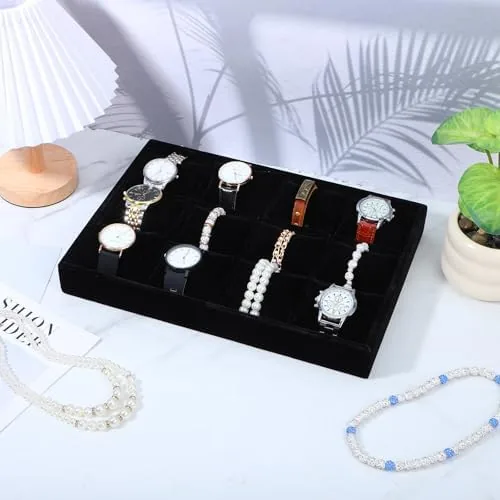 The 2 Pack 12 Grid Velvet Watch Tray Organizer with Removable in real use
