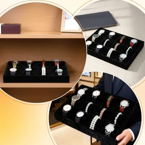 The 2 Pack 12 Grid Velvet Watch Tray Organizer with Removable compared in context