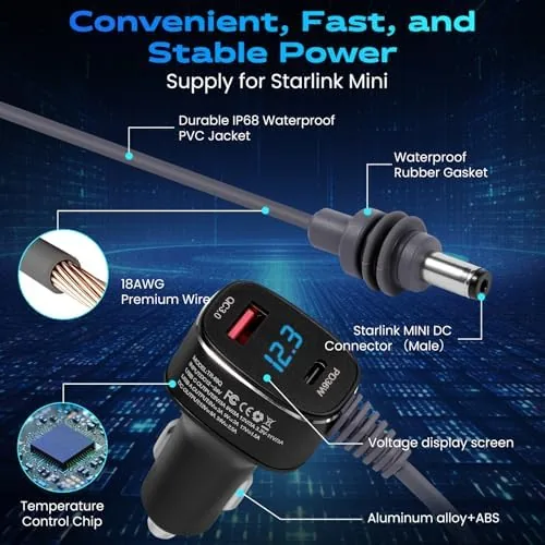 The Starlink Mini Car Charger Cable, 3-in-1 Cigarette Lighter Power Adapter in real use