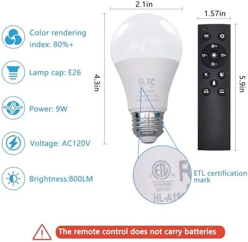 Detail shot of the Gupuzm A19 LED Remote Control Bulbs, 800LM 9W, Equivalent to features