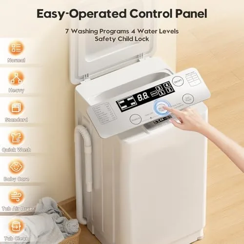 Close up of the washer control panel showing the seven wash cycle buttons