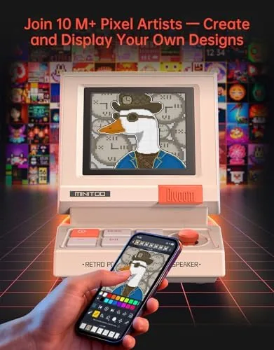 The Divoom MiniToo Retro PC-Style Computer Speaker, Pixel Screen with DIY in real use