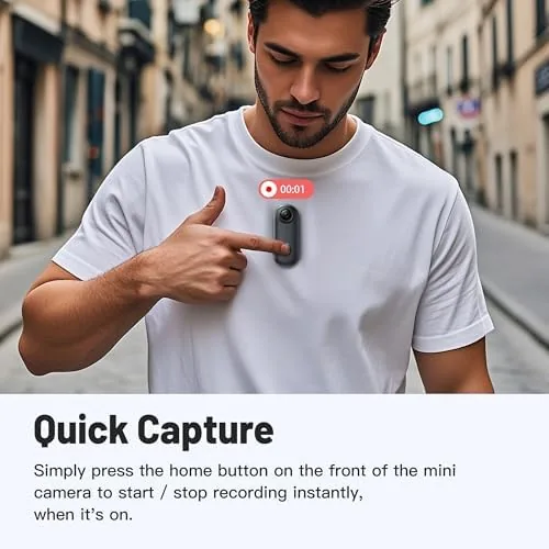 The camera mounted on a bag strap during a walk
