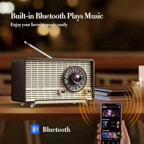 Close look at the YOWGULF AM FM Radio Classic Retro Wood Table Bluetooth Speaker build quality
