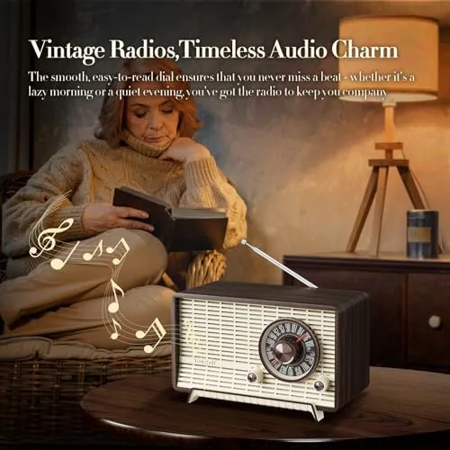 The YOWGULF AM FM Radio Classic Retro Wood Table Bluetooth Speaker in real use