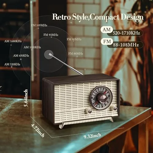 Another view of the YOWGULF AM FM Radio Classic Retro Wood Table Bluetooth Speaker