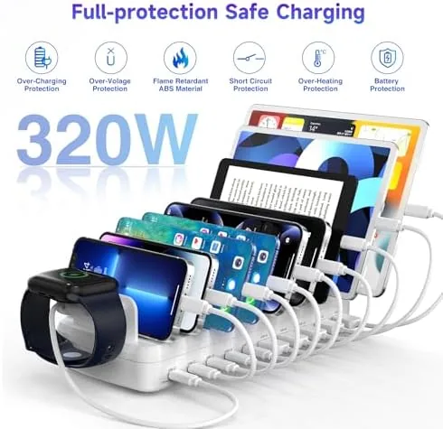 Another view of the 320W Charging Station for Multiple Devices, 10 Ports Fast Multi-Device