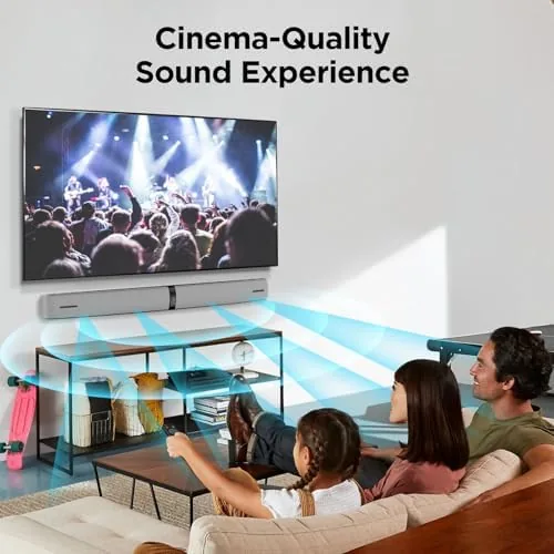 Detail shot of the Sound Bar for Smart TV, 90W Soundbar with Bluetooth 5.3/ARC/Optical/AUX features