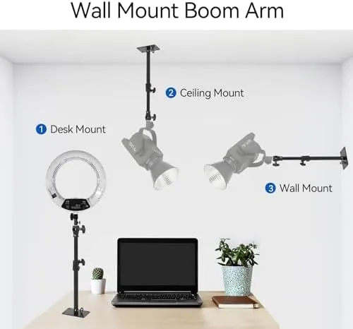 The PHOCUS Photography Studio Wall Mount Boom Arm, 22 Inch with compared in context