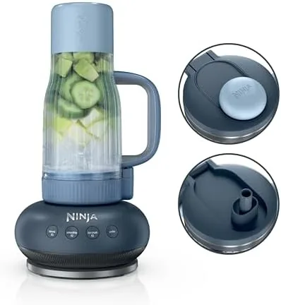 The cyberspace blue Ninja BlendBOSS on a kitchen counter with its tumbler