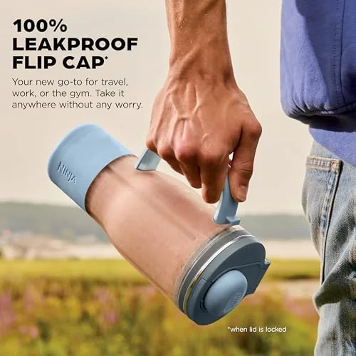 A green smoothie in the cyberspace tumbler with the lid attached, ready to go